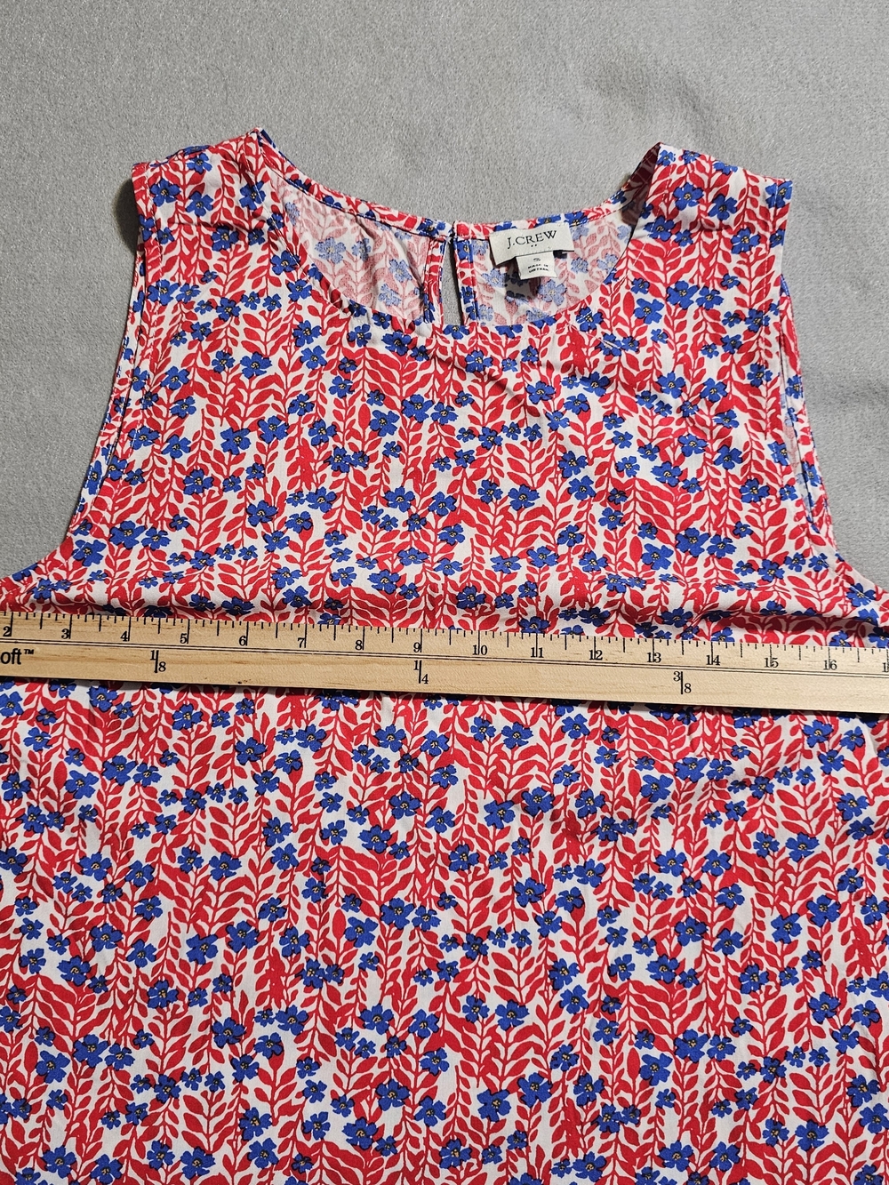 J.Crew Floral Sleeveless Top Small Red Blue Print Swing Tank Boho Cottagecore - Picture 6 of 9